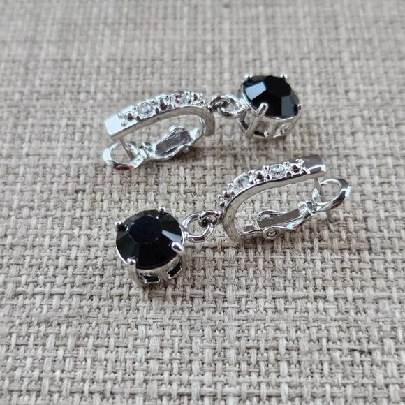 Women Earrings made with Swarovski Elements Black/Silver Tone Jewelry New - Picture 4 of 12